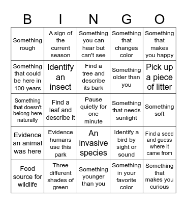 Observation Bingo Card