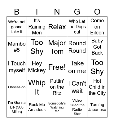 One Hit Wonders Bingo Card