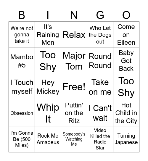One Hit Wonders Bingo Card