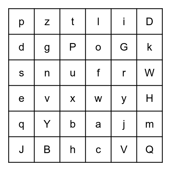 alphabet Bingo Card