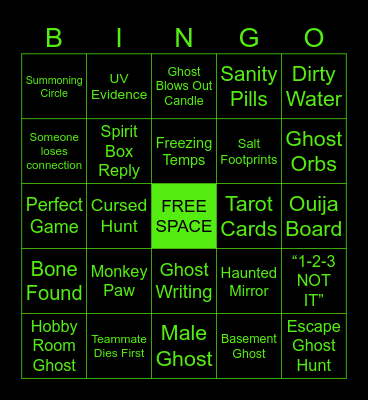 PHASMOPHOBIA Bingo Card