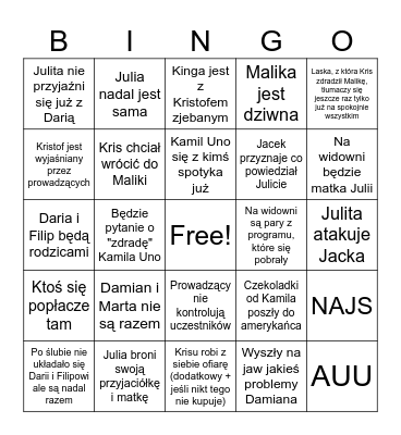 LOVE IS BLIND REUNION Bingo Card
