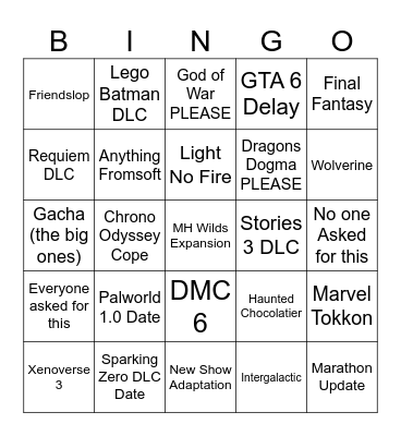 State of Games Fest Bingo Card