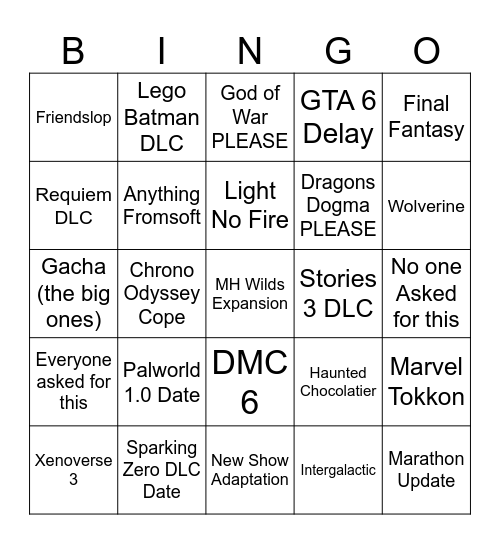 State of Games Fest Bingo Card
