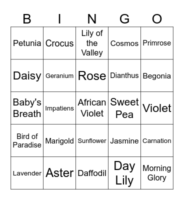 Flowers Bingo Card