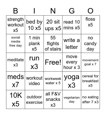 Healthy Habits Bingo Card Bingo Card