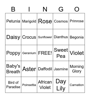 Flowers Bingo Card