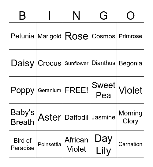 Flowers Bingo Card
