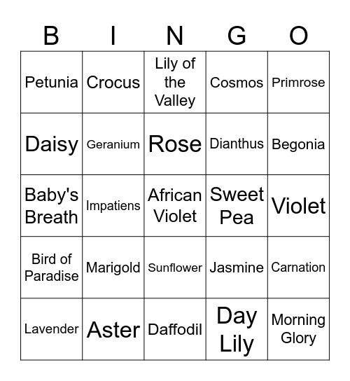 Flowers Bingo Card