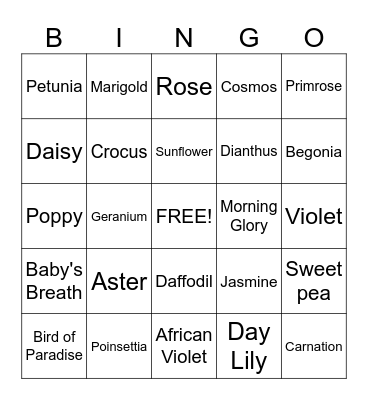 Flowers Bingo Card