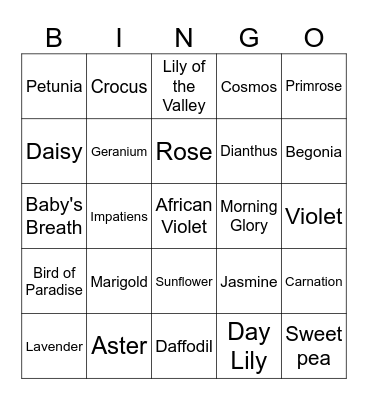 Flowers Bingo Card