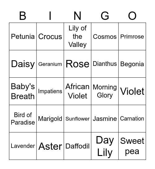 Flowers Bingo Card