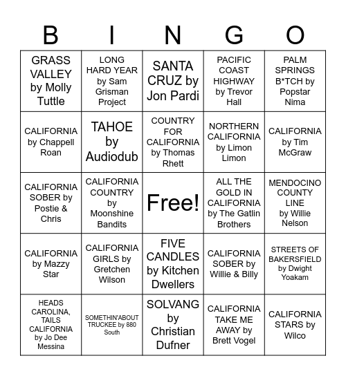 CALIFORNIA Bingo Card