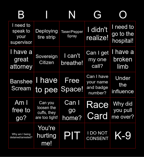 Police Bingo Card