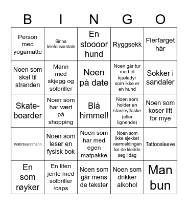 People Watching Bingo Card