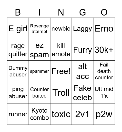 The tsb bingo Card