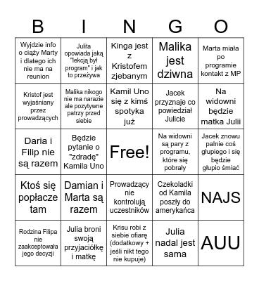 LOVE IS BLIND REUNION Bingo Card