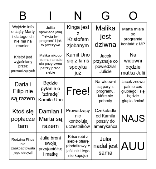 LOVE IS BLIND REUNION Bingo Card