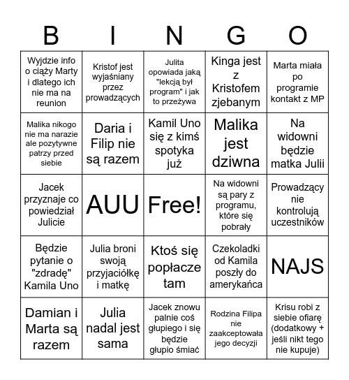 LOVE IS BLIND REUNION Bingo Card