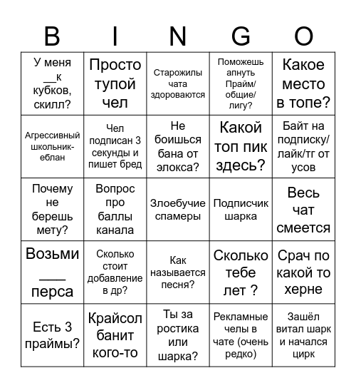 Чат крайсола Bingo Card