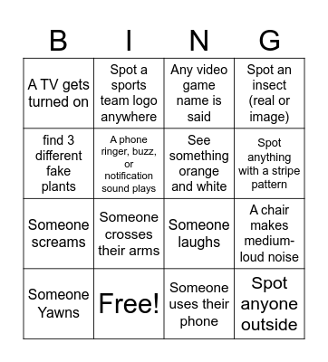 Dinner Bingo Card