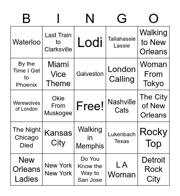 Name That City Bingo Card