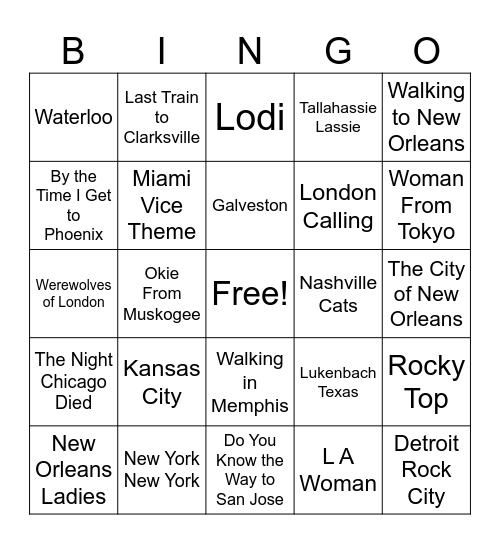 Name That City Bingo Card