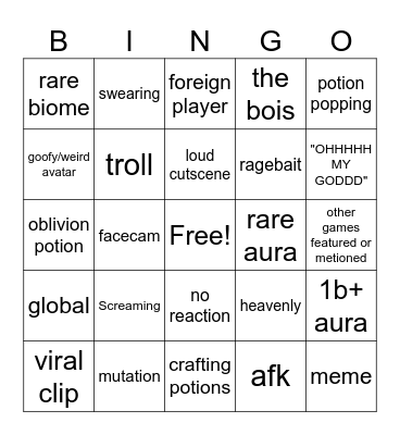 Sols RNG Bingo Card