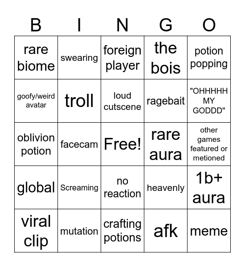 Sols RNG Bingo Card