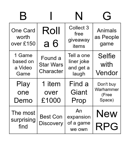UK Games Expo - Photo/Video Proof Needed for Each Bingo Card