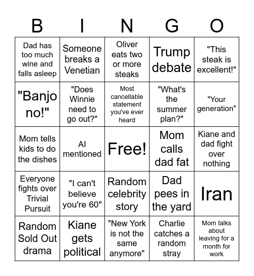 Dad's 60th Bingo Card
