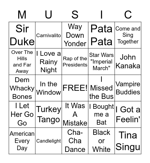 4th Grade Music Review BINGO 2013 Bingo Card