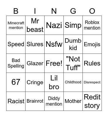 Gen alpha comments Bingo Card