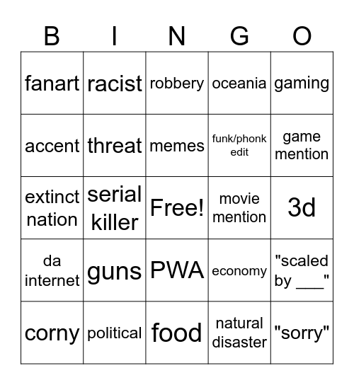 Countryball Bingo Card