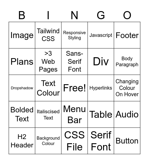 Coding Bingo Card