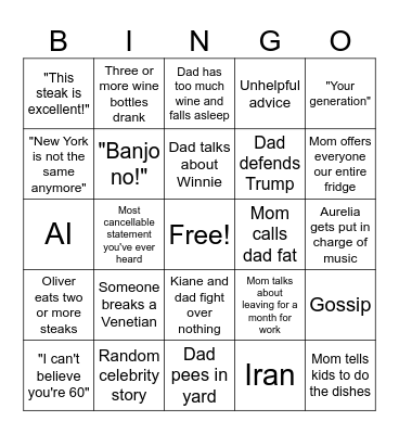 Dad's 60th Bingo Card