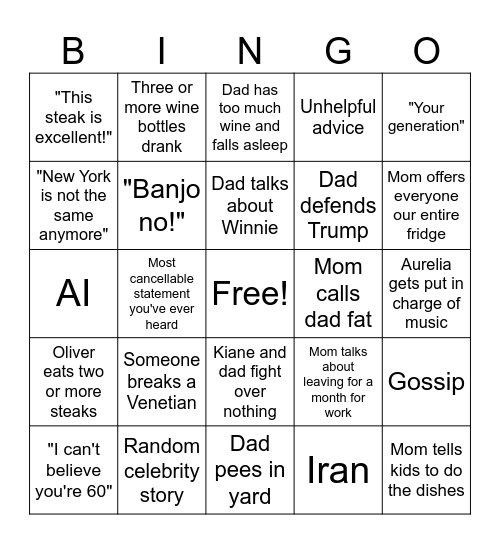 Dad's 60th Bingo Card