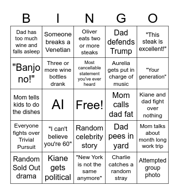 Dad's 60th Bingo Card