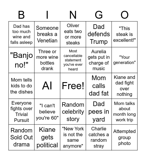Dad's 60th Bingo Card