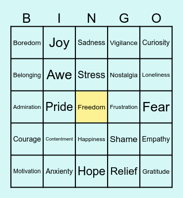 What feelings have I felt in the classroom? Bingo Card