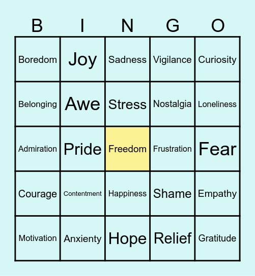 What feelings have I felt in the classroom? Bingo Card