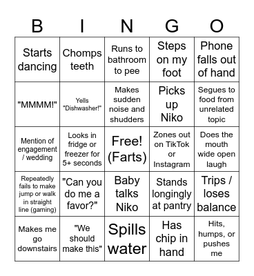 Sim's High Behaviors Bingo Card