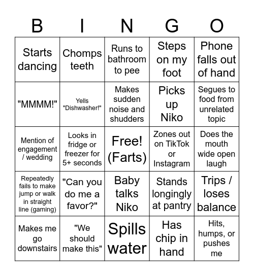 Sim's High Behaviors Bingo Card