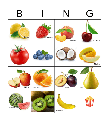 Fruit Fruit Bingo Card