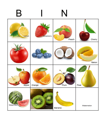 Fruit Fruit Bingo Card