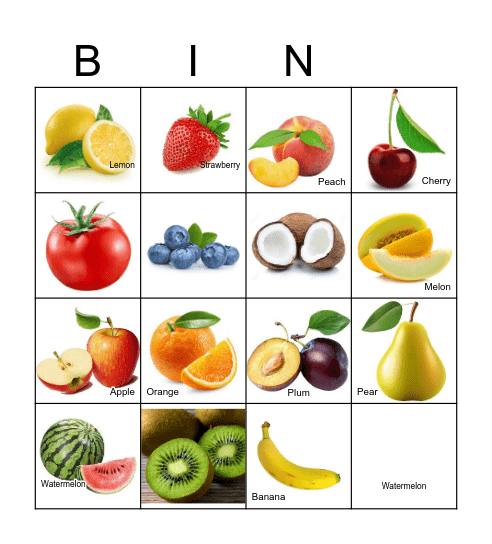 Fruit Fruit Bingo Card