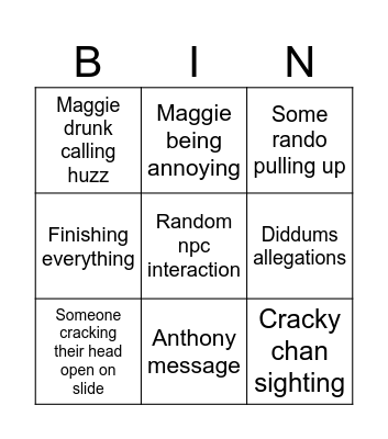 Monday Function Bingo Card