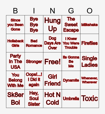 2000's HITS Bingo Card