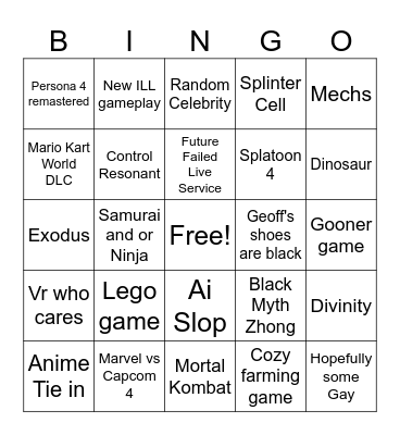 Game Fest in the Summer Bingo Card