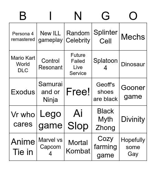 Game Fest in the Summer Bingo Card